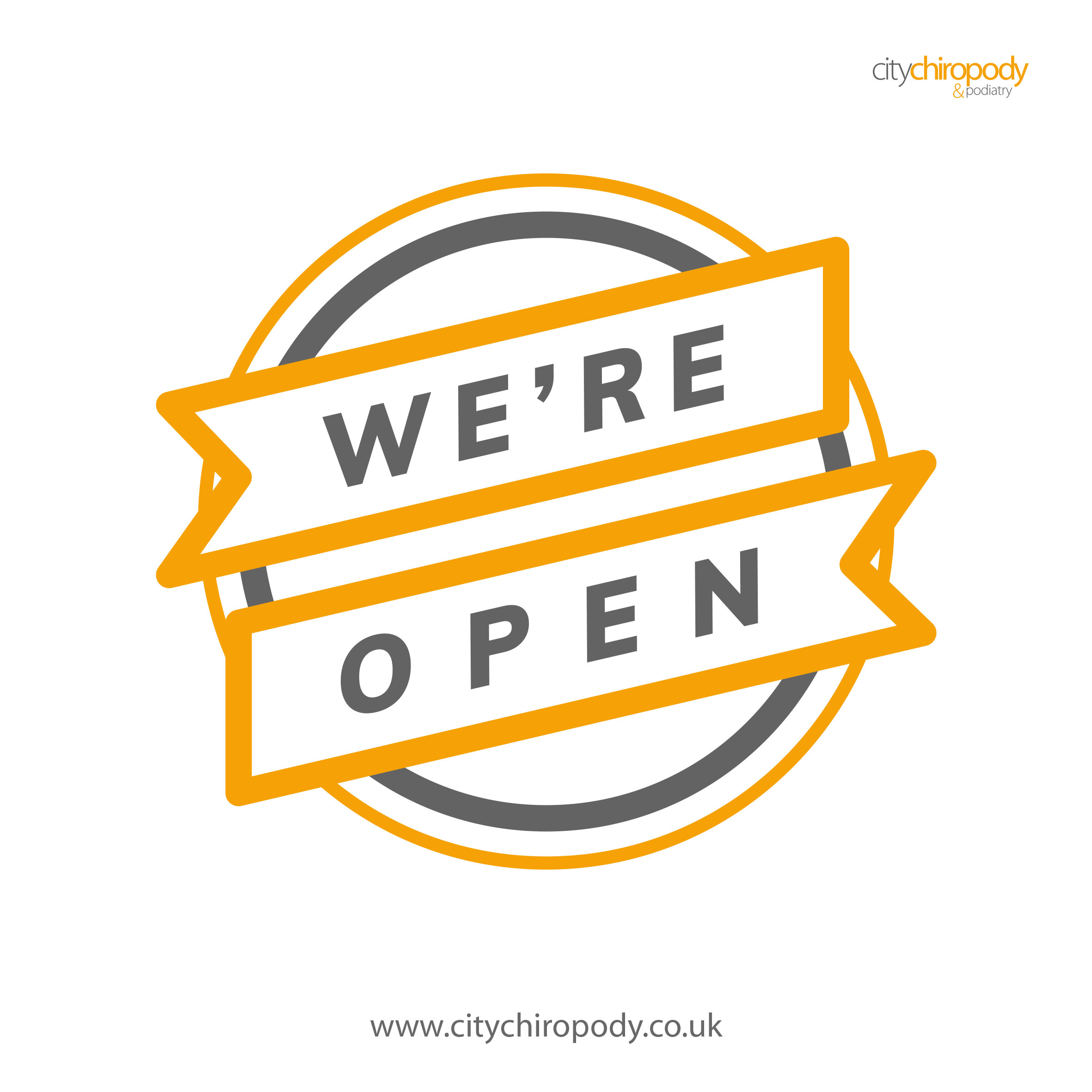 City Chiropody We're Open Sign