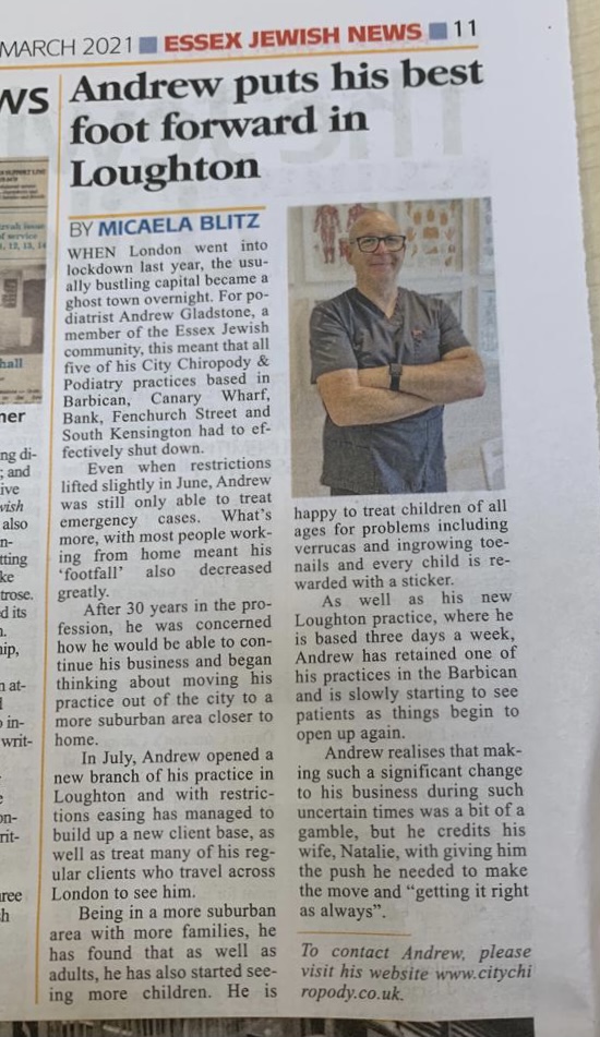 City Chiropody News Paper Article